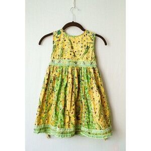Beetlejuice girls yellow green dress frogs flowers 5/6 cotton cottage
